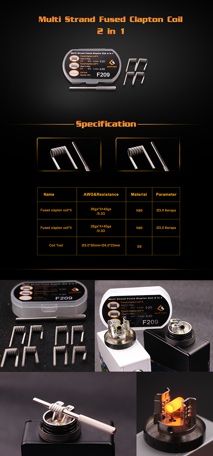 GeekVape F209 Multi Strand Fused Clapton Coils 2 in 1