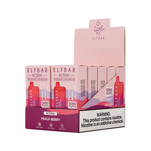 ELF BAR PEACH BERRY BC5000 DISPOSABLE POD BOX ELF BAR PEACH BERRY BC5000 DISPOSABLE POD BOX