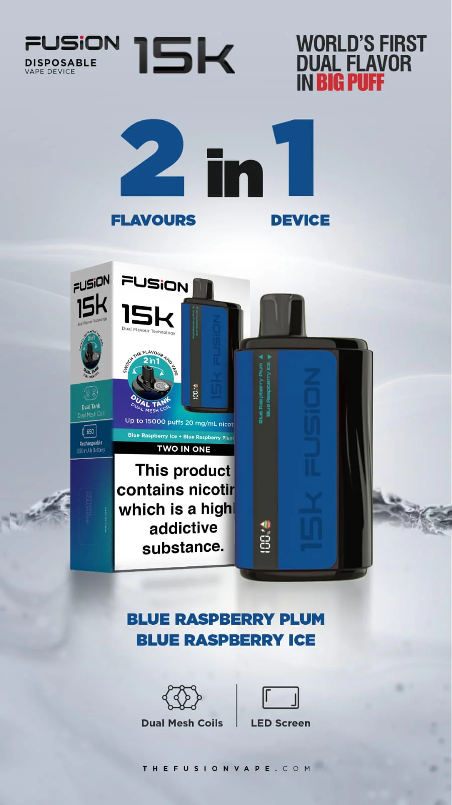 Fusion 2 in 1 Disposable Vape - Blue Raspberry Plum + Blue Raspberry Ice 20mg (15000Puffs) Fusion 2 in 1 Disposable Vape - Blue Raspberry Plum + Blue Raspberry Ice 20mg (15000Puffs)